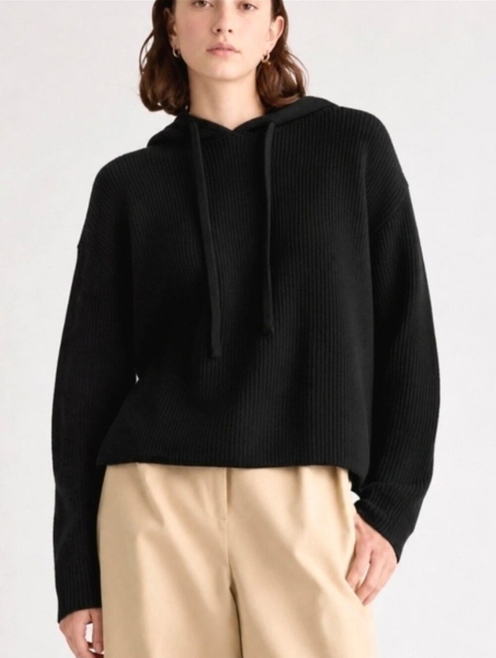 Quince Mongolian Cashmere Fisherman Pullover Hoodie S Black NWT